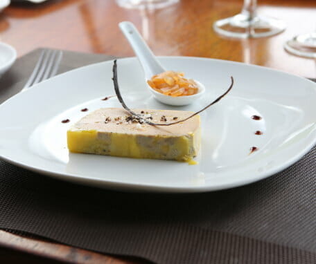 The foie gras will make your mouth water, plated 